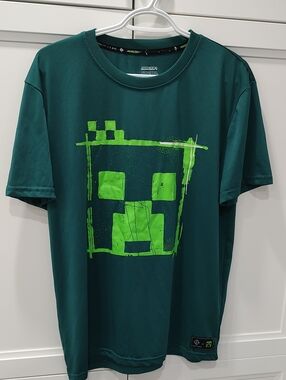 Men's Minecraft Dark Teal Graphic Tee with Lime Green Print Size M